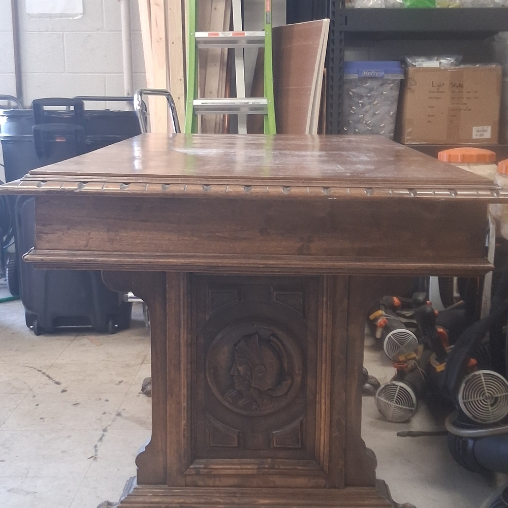 Antique-Style Carved Solid Wood Dining Table - Brown